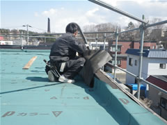 新しい防水ルーフィングを貼り